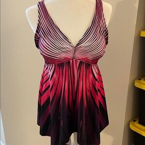 Pink and Black Striped Dress Swim top